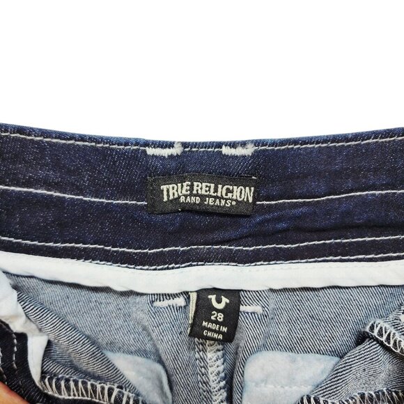 True Religion Womens Denim Cargo Maxi Skirt Size 28 Dark Wash Utility Pocket - Picture 3 of 10